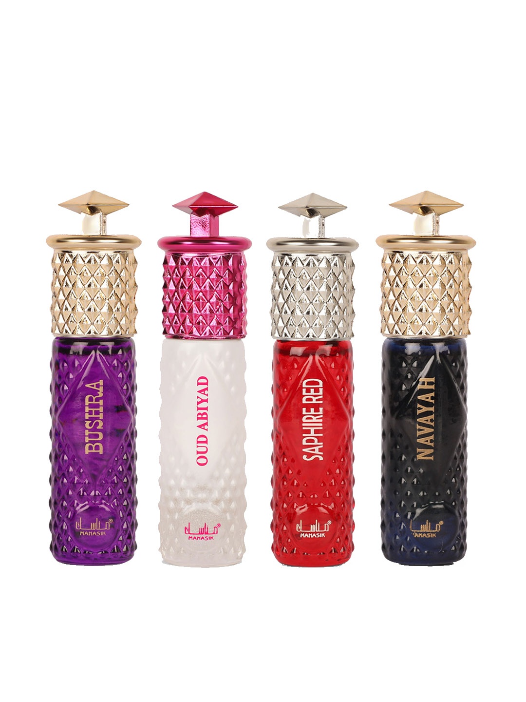 

MANASIK Women Set Of 4 Attars 6 ml Each - Bushra + Oud Abiyad + Saphire Red + Navayah