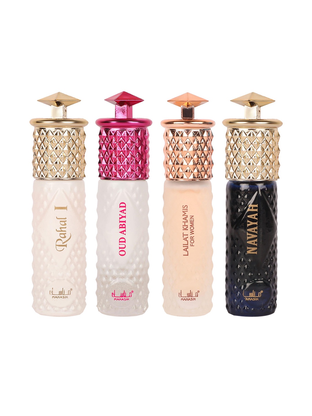 

MANASIK Women Set Of 4 Attars 6 ml Each - Oud Abiyad + Rahal I + Navayah + Lailat Khamis, White