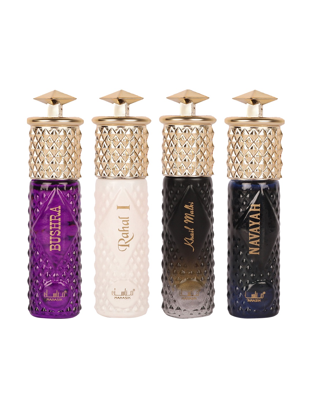 

MANASIK Women Set Of 4 Attars 6 ml Each - Bushra + Rahal I + Khail Malaki + Navayah, White