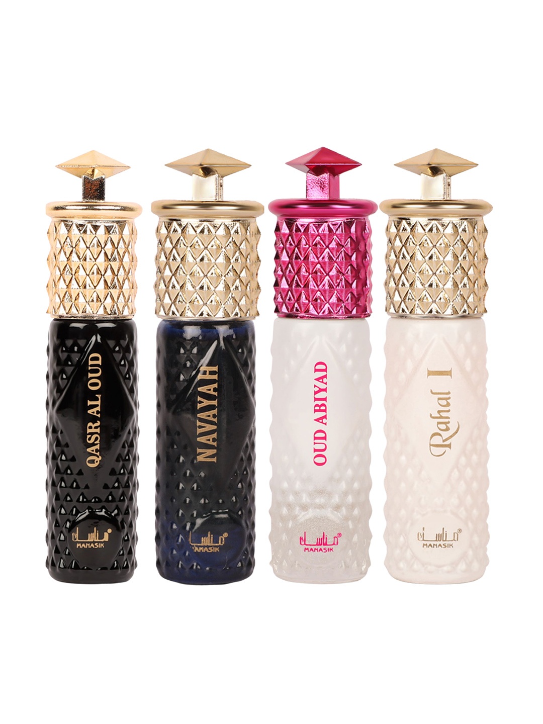 

MANASIK Women Set Of 4 Attars- Qasr Al Oud + Navayah + Oud Abiyad + Rahal I - 6ml Each, White