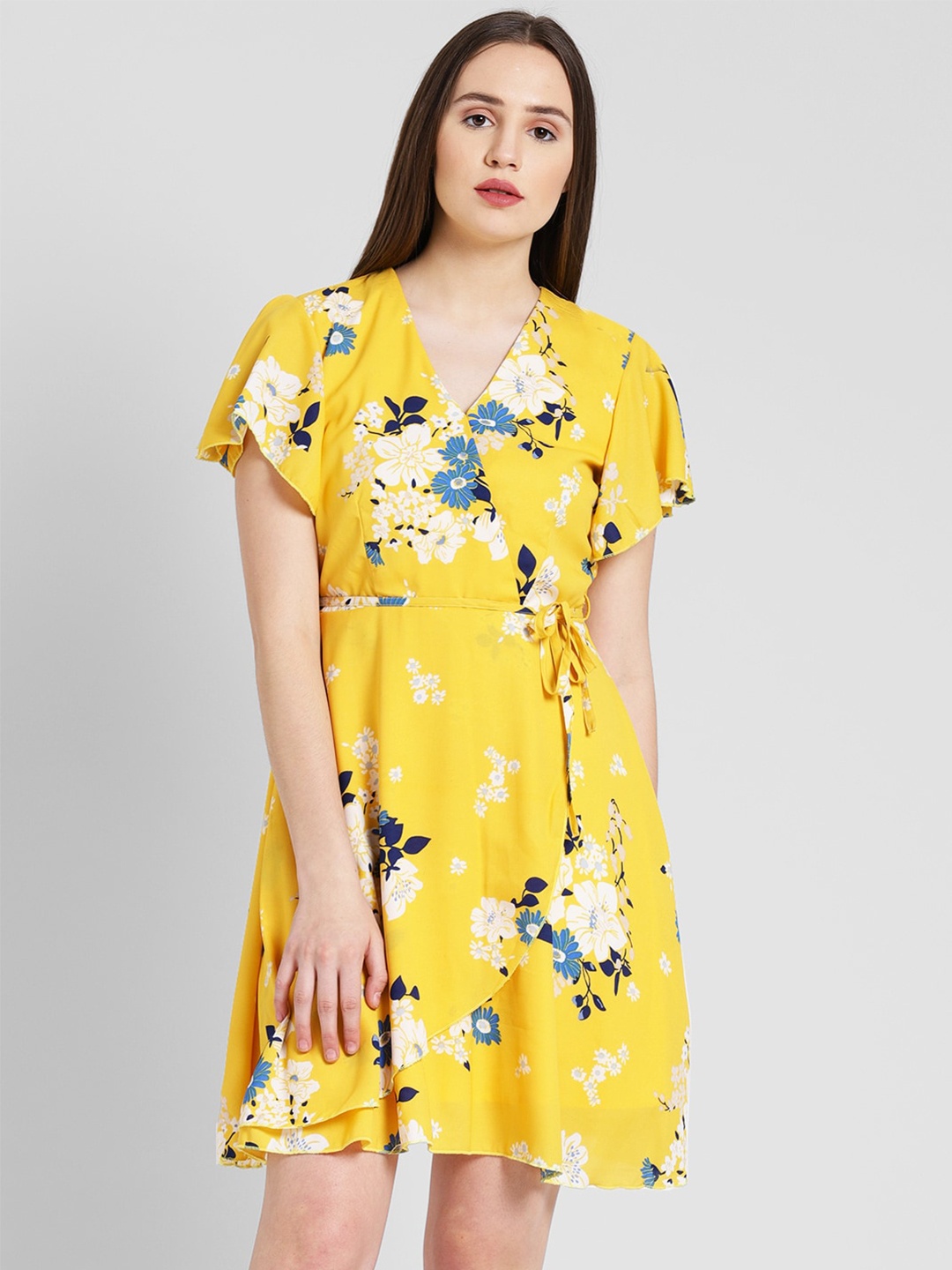 

DODO & MOA Floral Printed Crepe Wrap Dress, Yellow