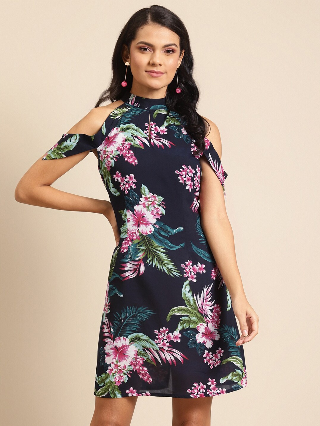 

DODO & MOA Floral Crepe Sheath Dress, Navy blue