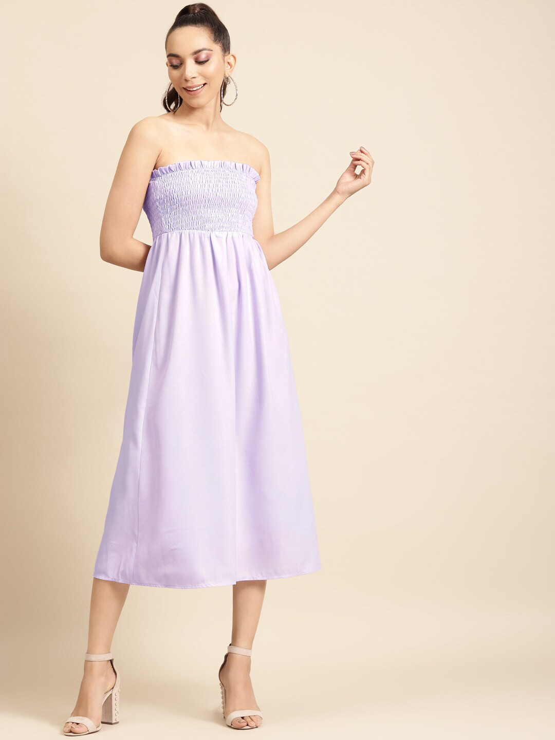 

DODO & MOA Off-Shoulder Satin Empire Midi Dress, Lavender