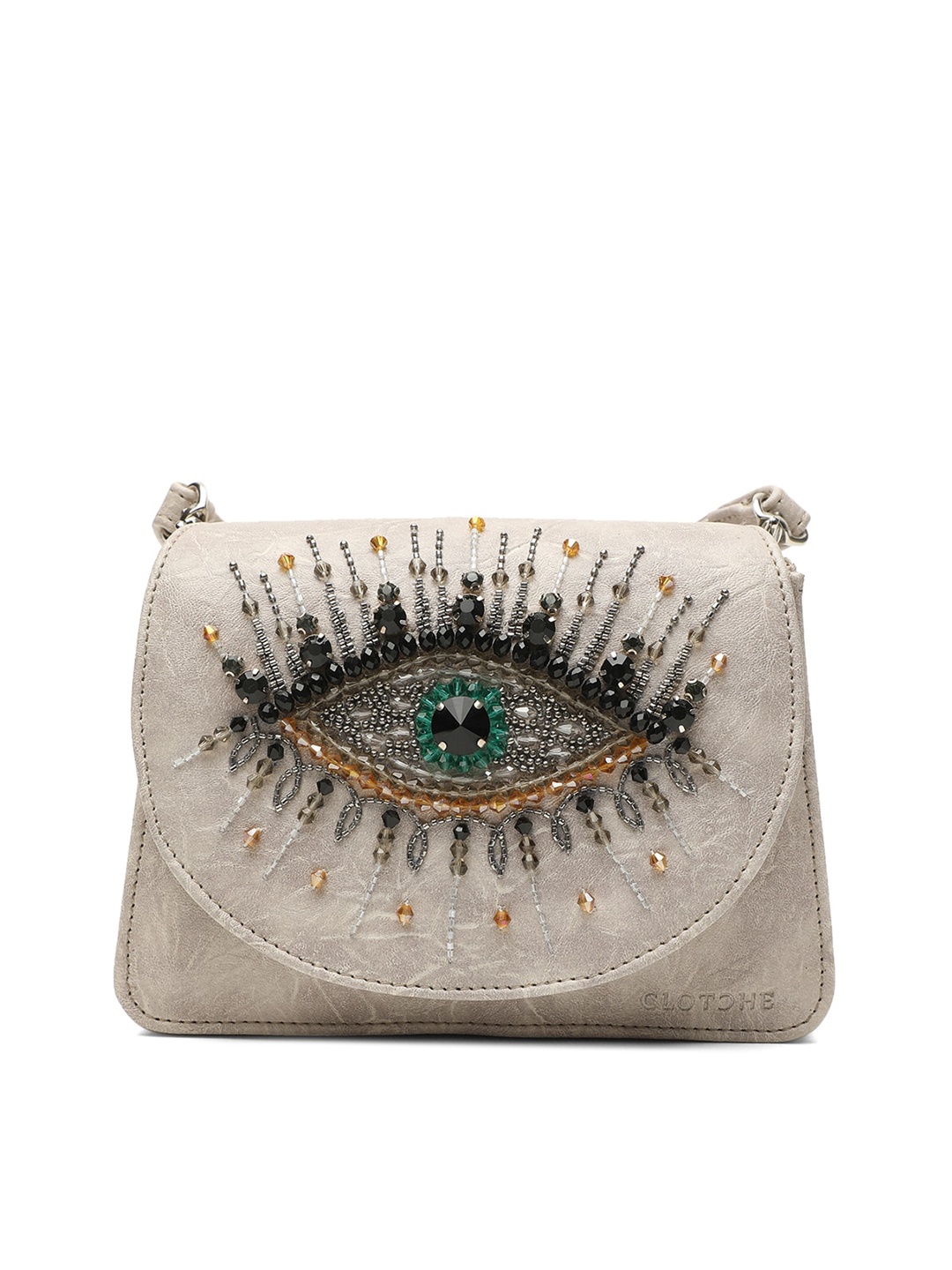 

Clotche Embellished Faux Leather Evil Eye Sling Bag, Grey