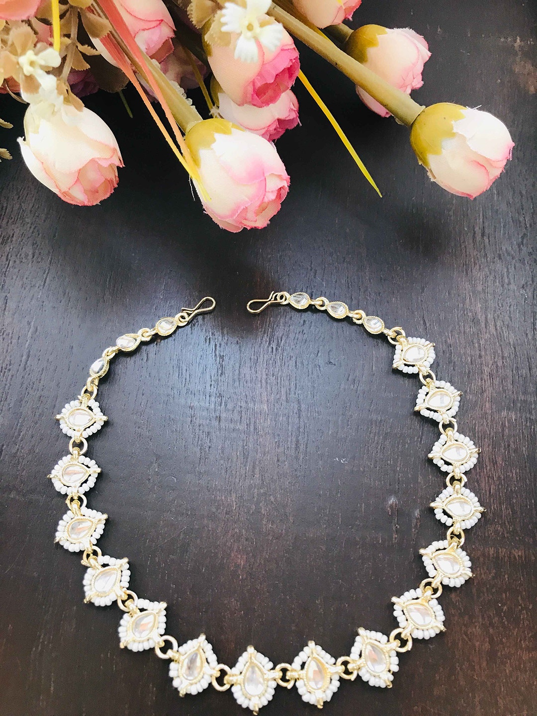 

The Opal Factory Gold-Plated Stone-Studded & Beaded Sheeshphool, White