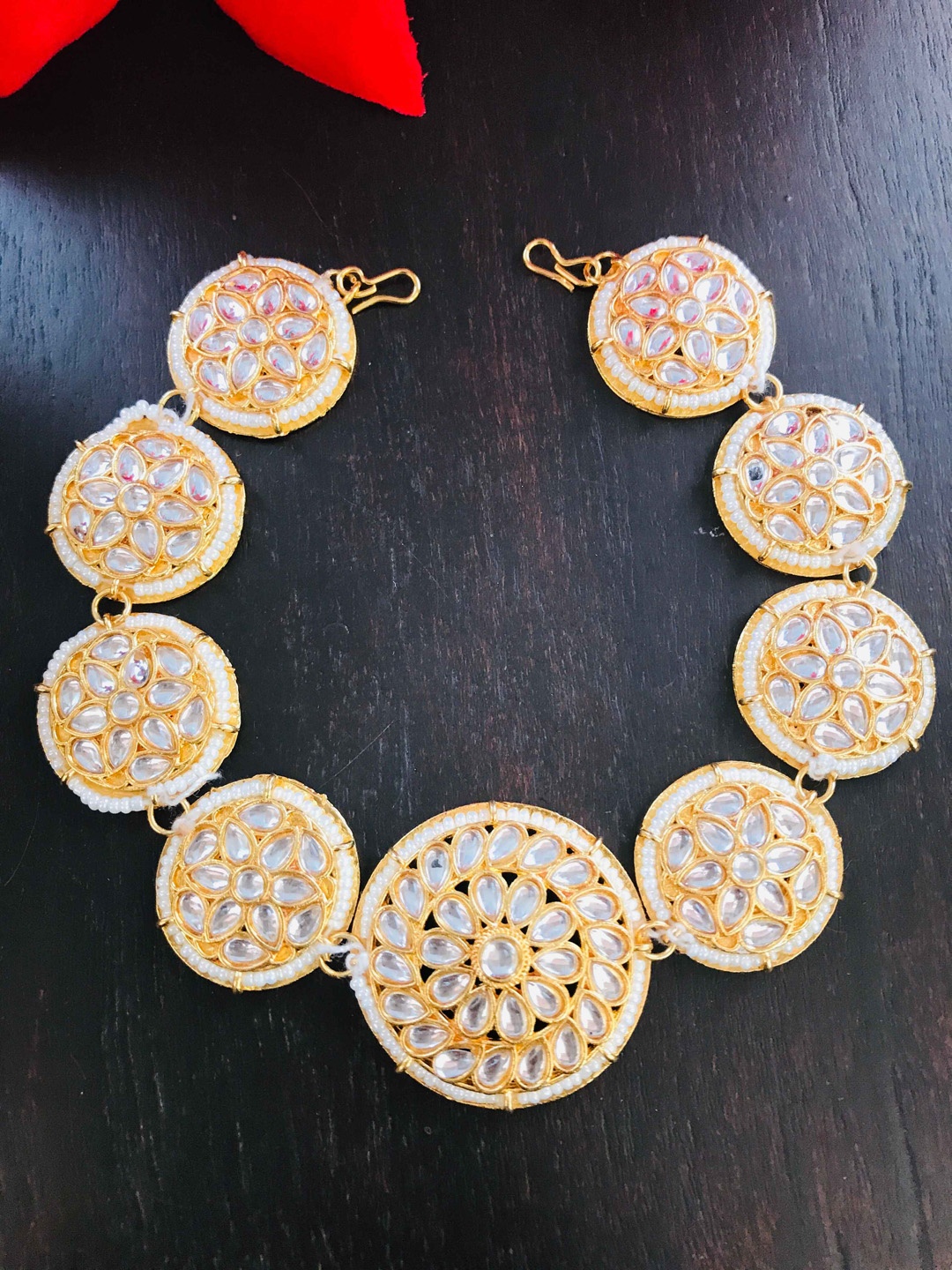 

The Opal Factory Gold-Plated Stones-Studded Sheeshphool, Yellow