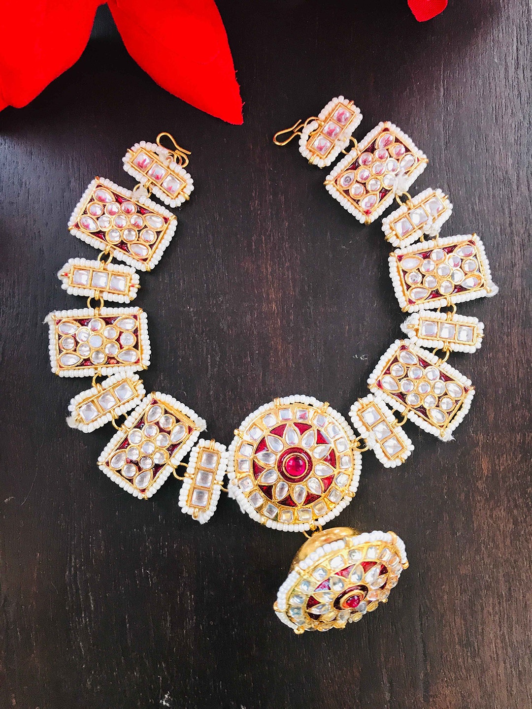 

The Opal Factory Gold-Plated Stones-Studded & Beaded Sheeshphool, Pink