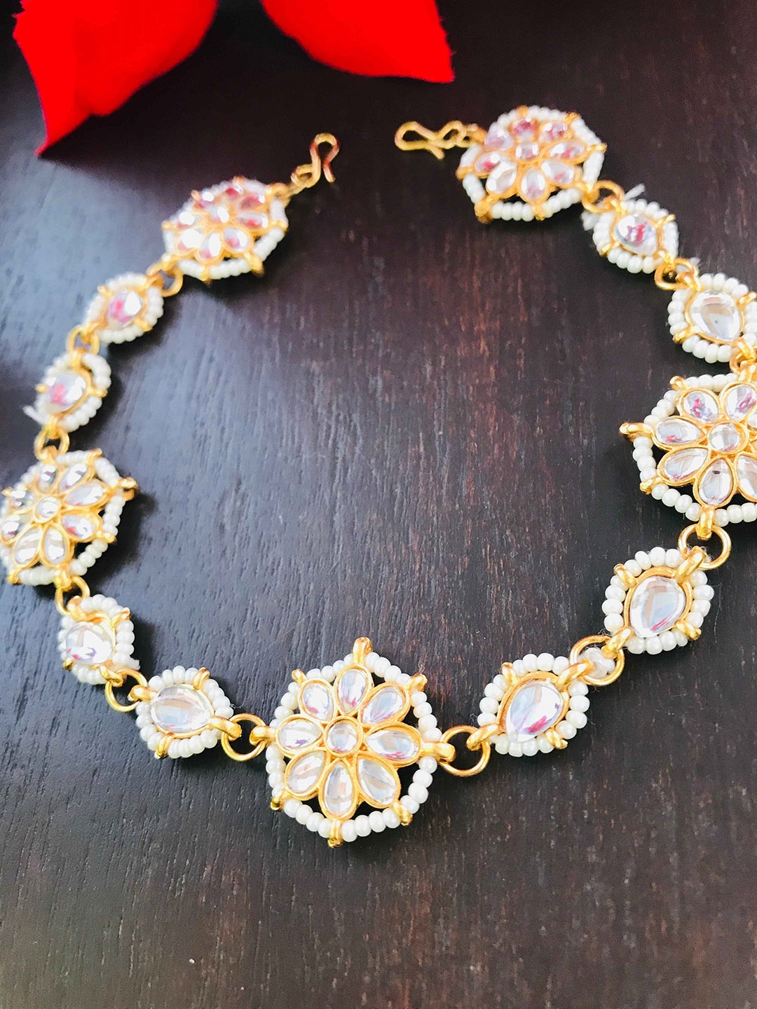 

The Opal Factory Gold-Plated Stone-Studded & Beaded Flower Sheeshphool, Yellow