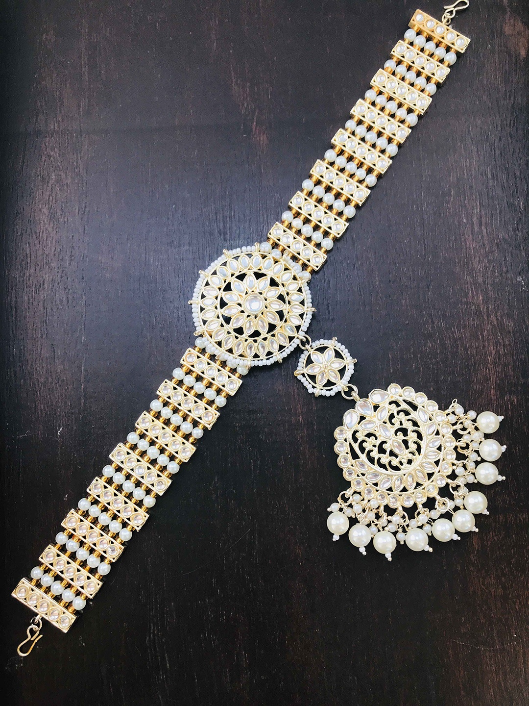 

The Opal Factory Gold-Plated Stones-Studded Sheeshphool, White