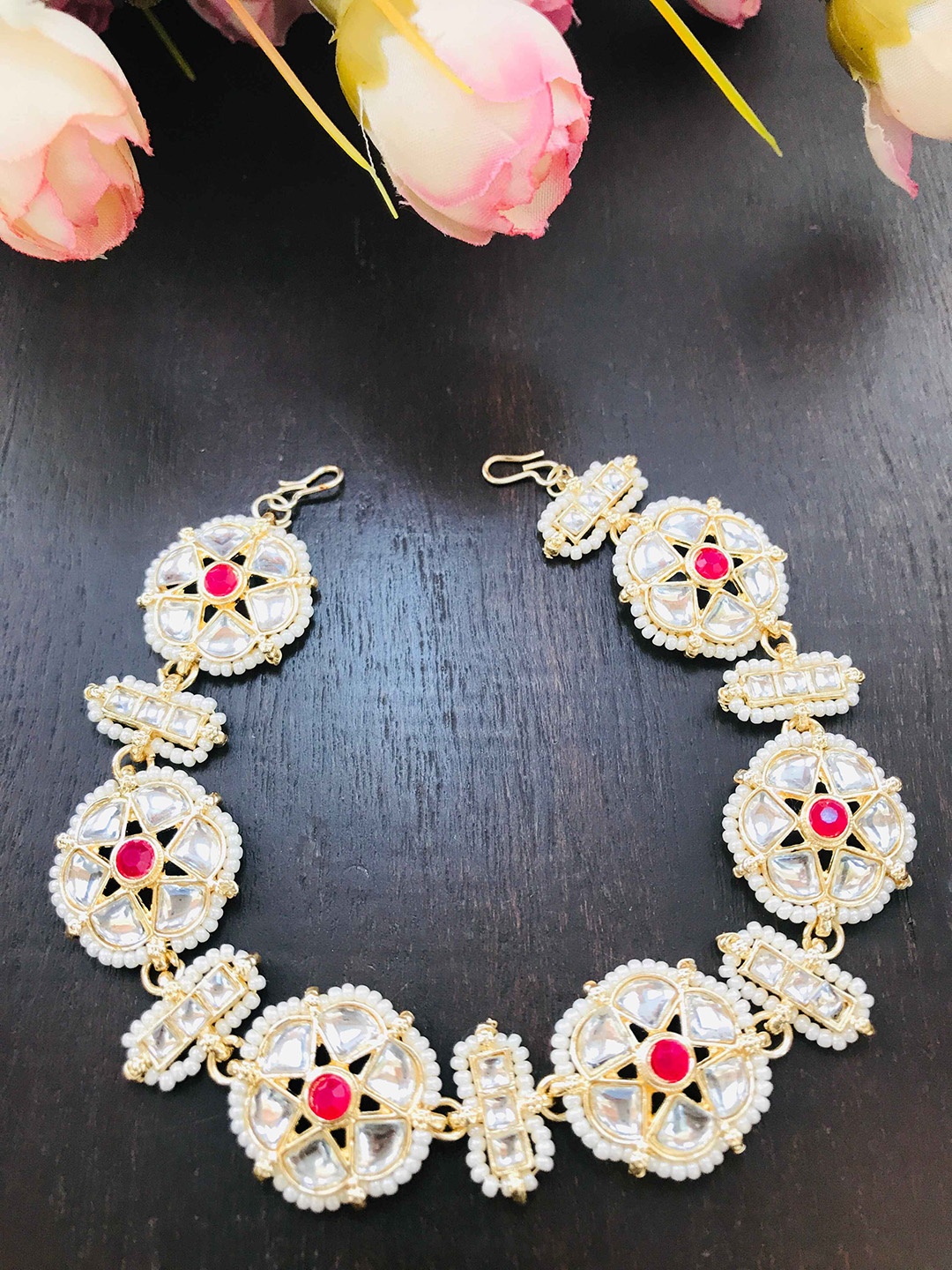 

The Opal Factory Gold-Plated Stones-Studded Sheeshphool Mathapatti, Red