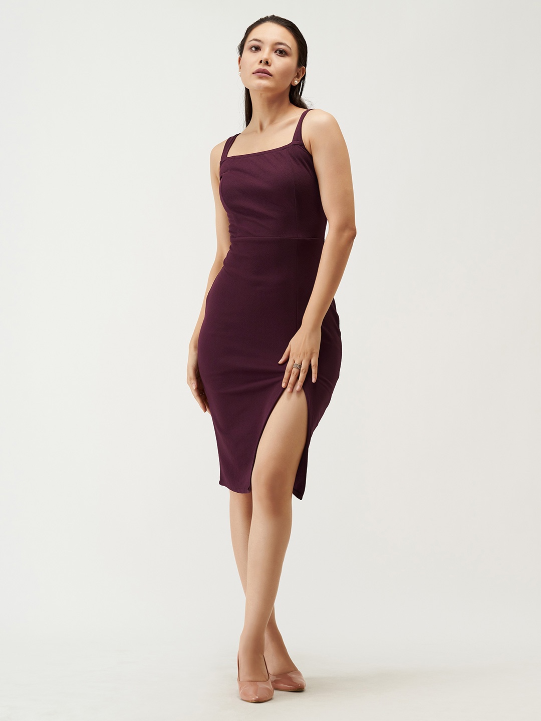 

AASK Square Neck Bodycon Midi Dress, Purple