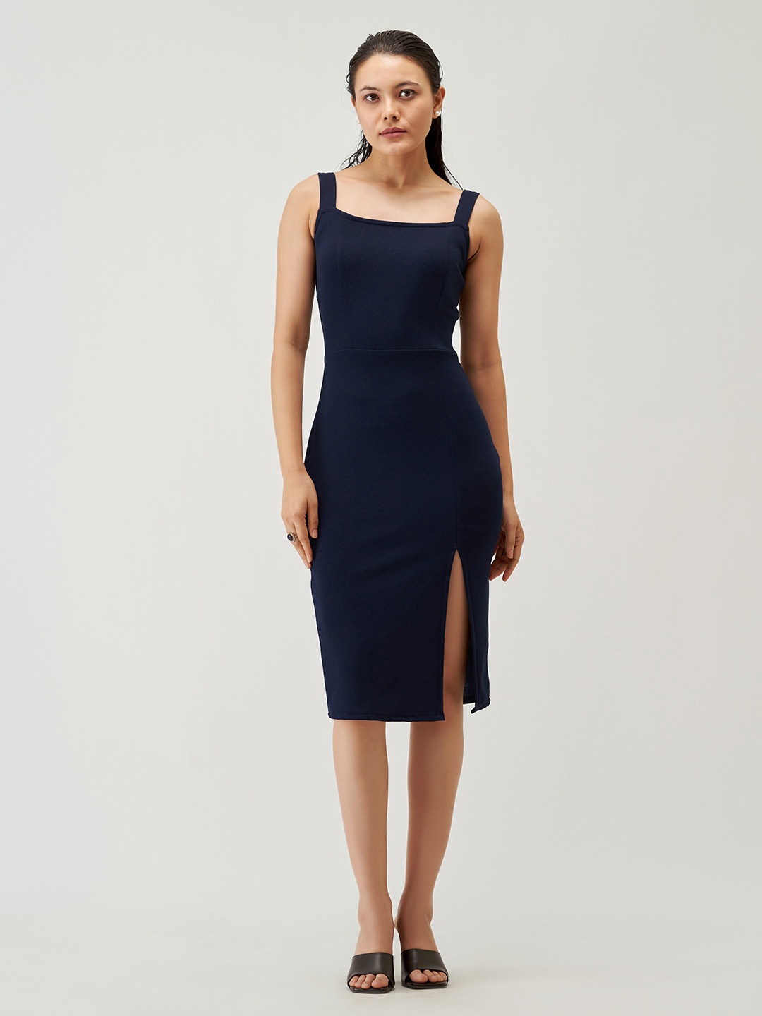 

AASK Square Neck Bodycon Midi Dress, Navy blue