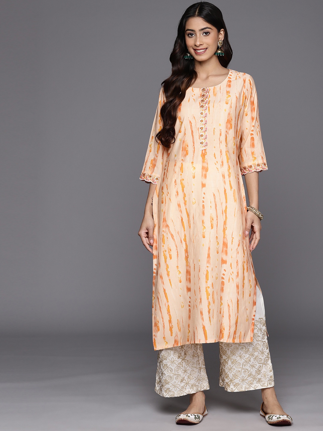 

Libas Printed Sequinned Laced Kurta, Orange