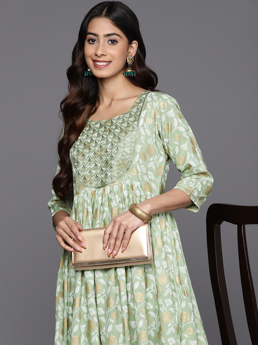 

Libas Floral Yoke Design Thread Work Kurta, Green