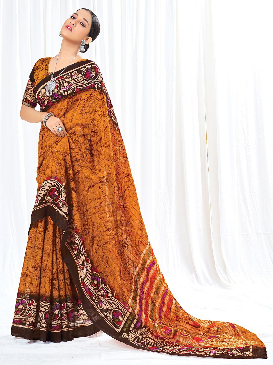 

Mitera Abstract Printed Saree, Mustard