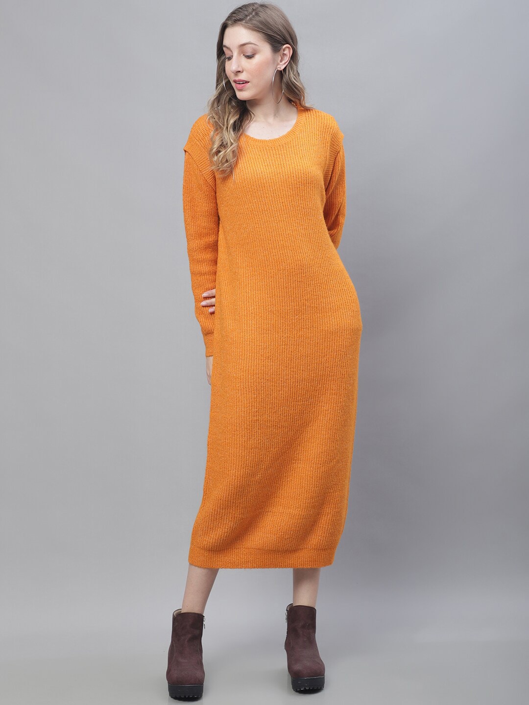 

NoBarr Acrylic Round Neck Long Sleeves Maxi Dress, Orange