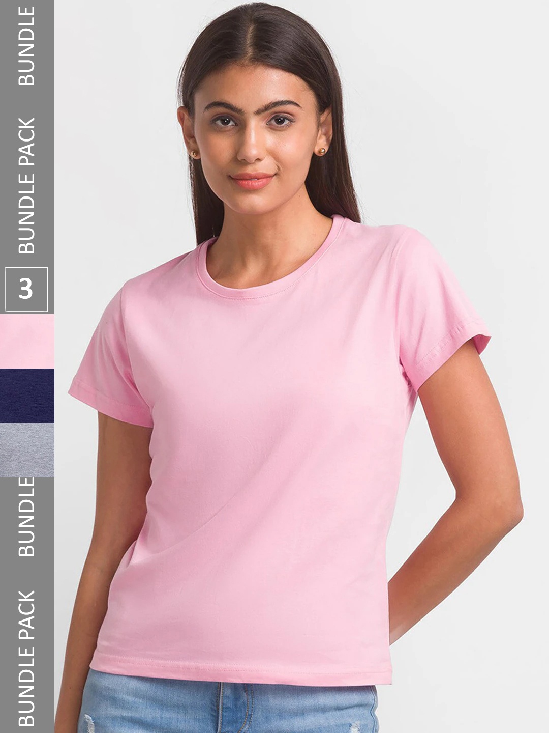 

NOIRA Pack Of 3 Cotton T-shirt, Pink