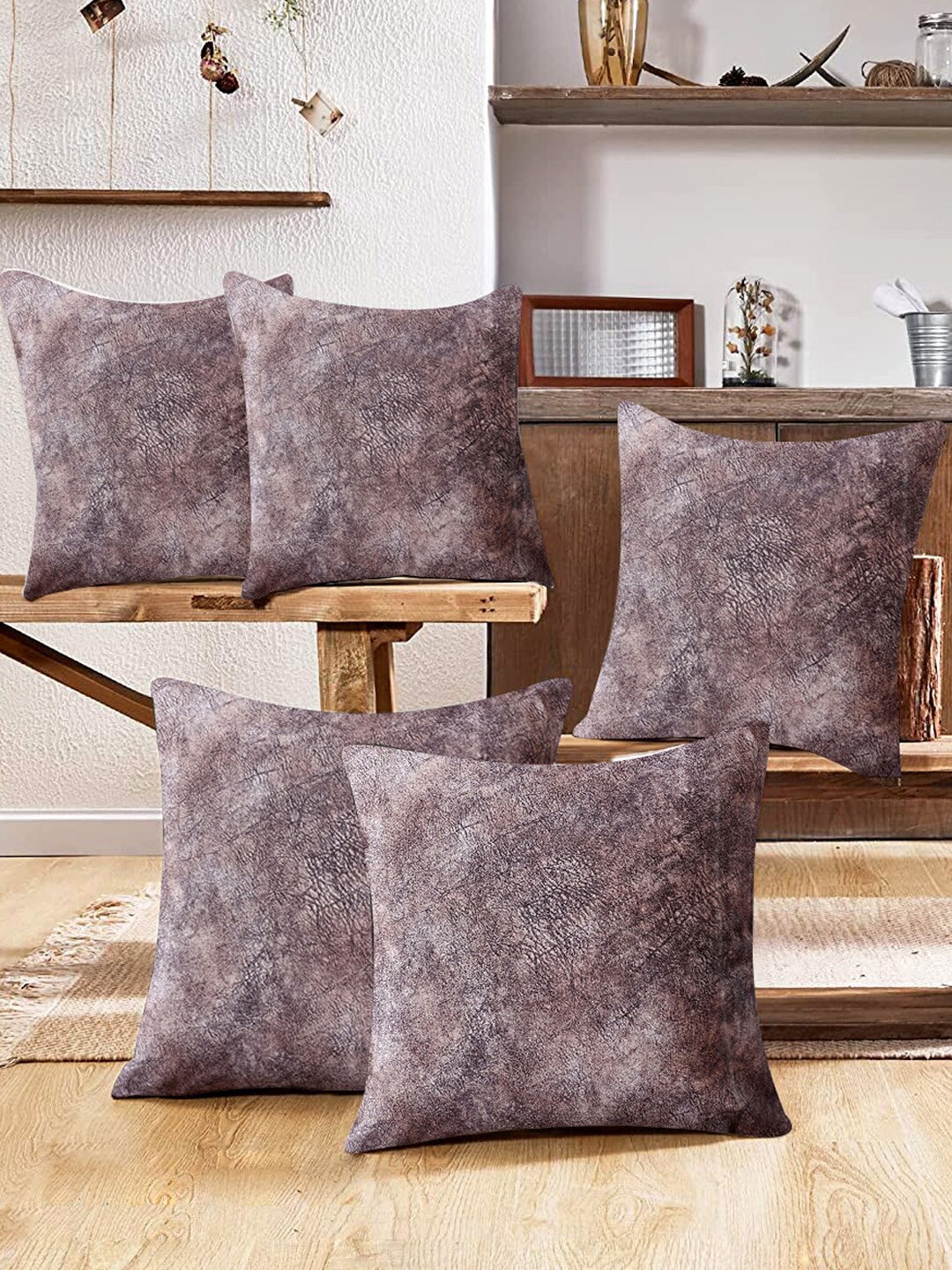 

Kuber Industries Set of 5 Square Cushion Covers, Brown