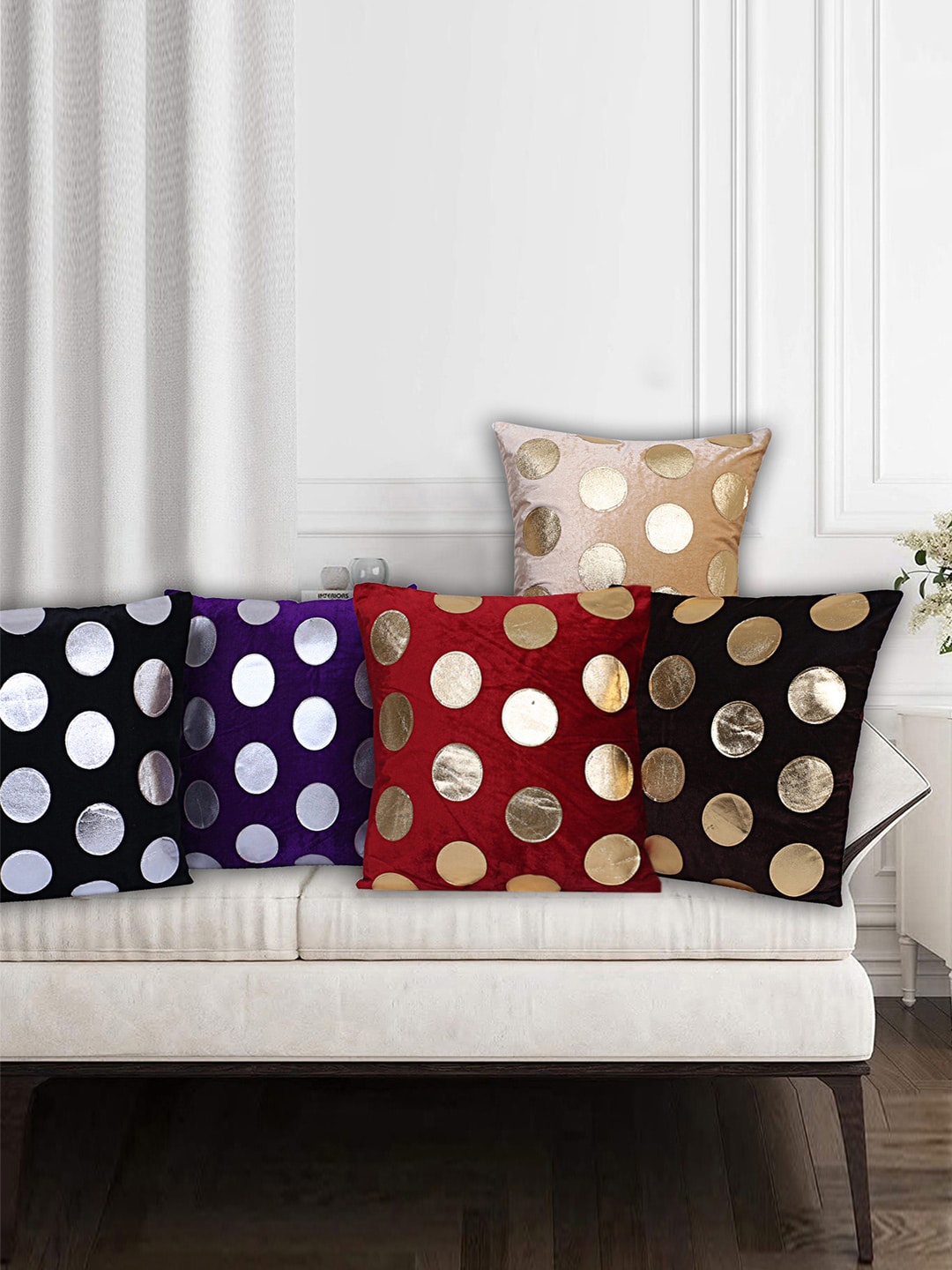 

Kuber Industries Purple & Red 5-Pieces Circle Printed Cushions