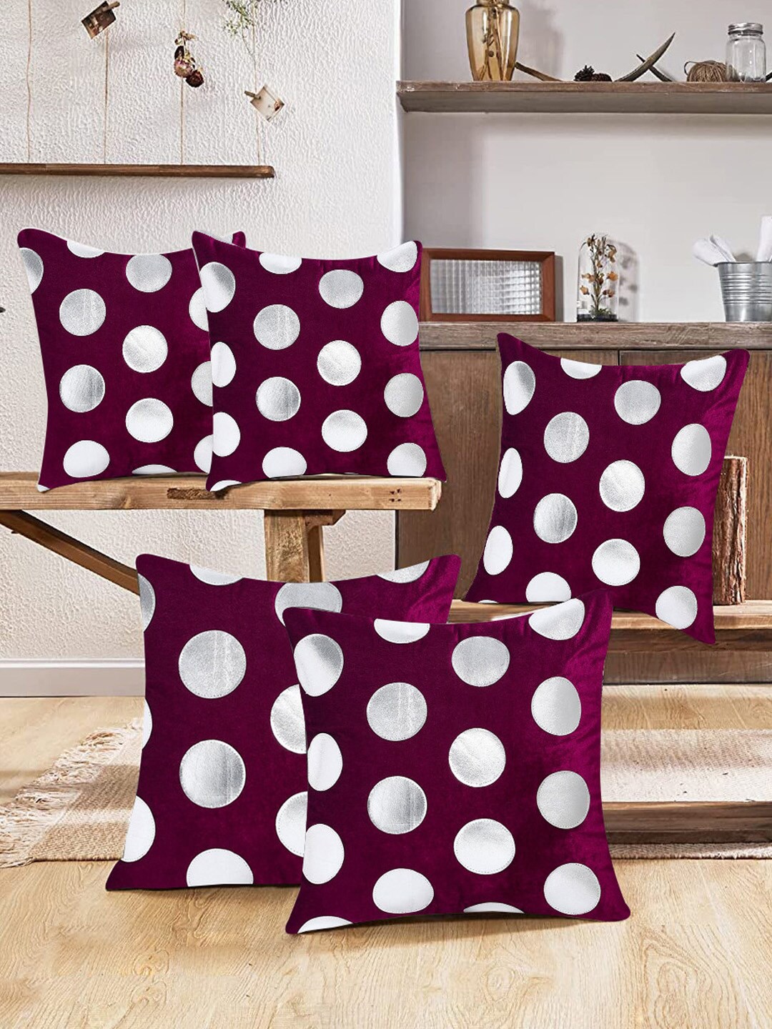 

Kuber Industries Purple & White 5 Piece Circle Printed Floor Cushions