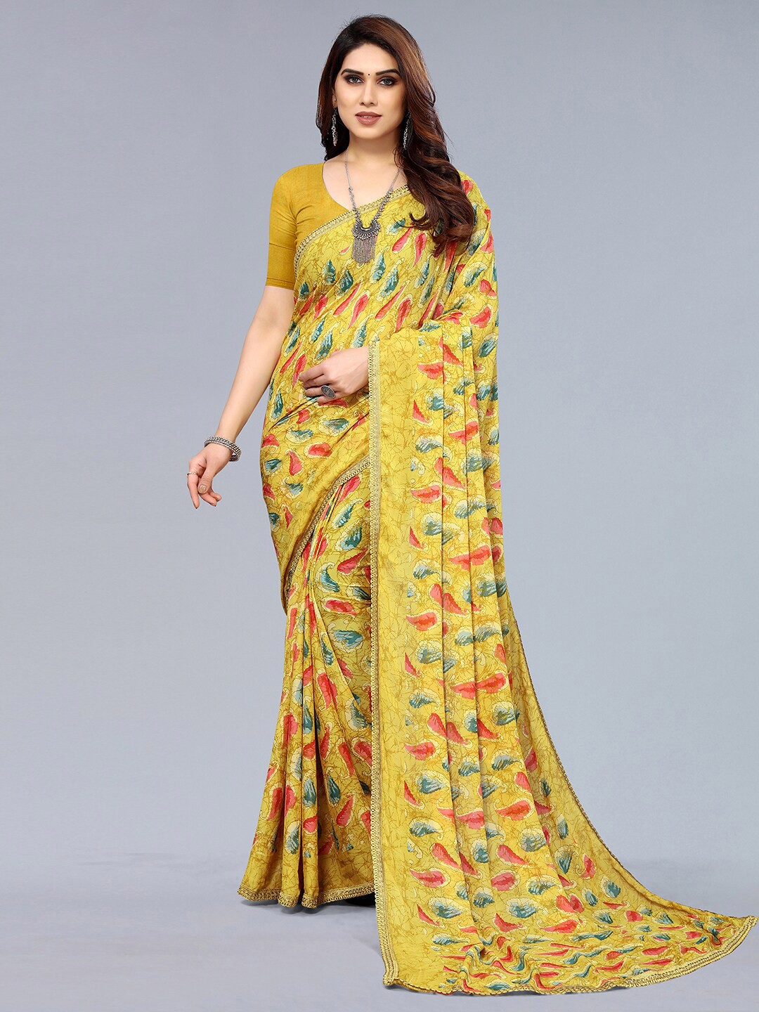 

KALINI Ethnic Motifs Printed Saree, Mustard