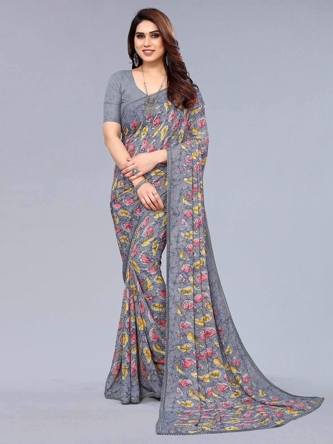 

KALINI Ethnic Motifs Printed Saree, Grey