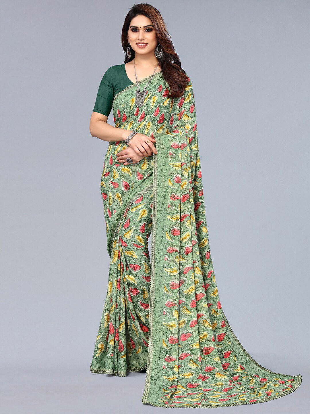

KALINI Ethnic Motifs Printed Saree, Green