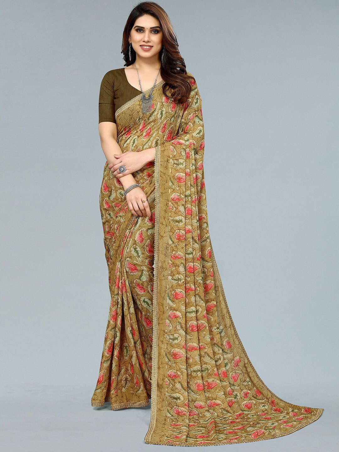 

KALINI Paisley Printed Saree, Beige