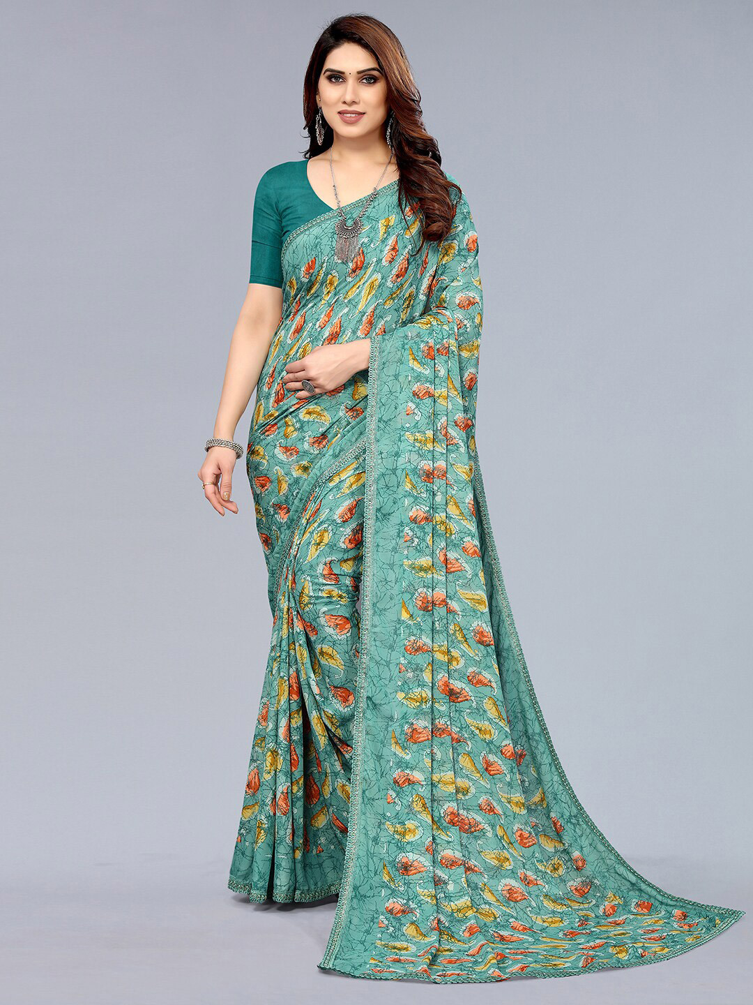 

KALINI Paisley Printed Saree, Green