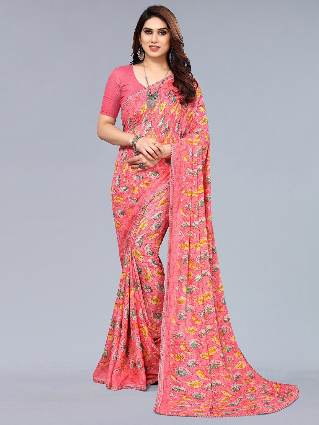 

KALINI Paisley Printed Saree, Pink