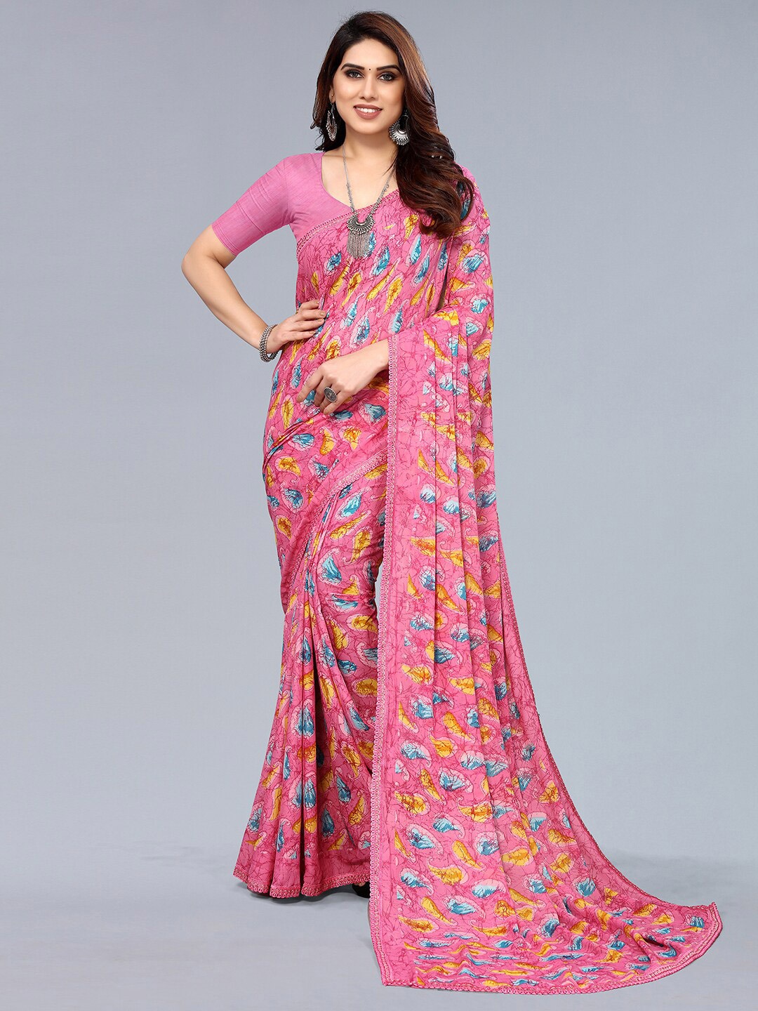 

KALINI Paisley Printed Saree, Pink