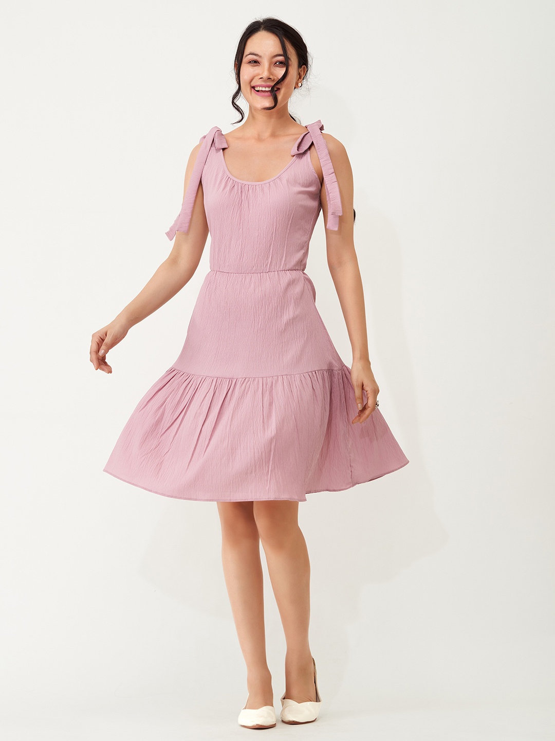 

AASK Tie-Up Detail Crepe Dress, Burgundy