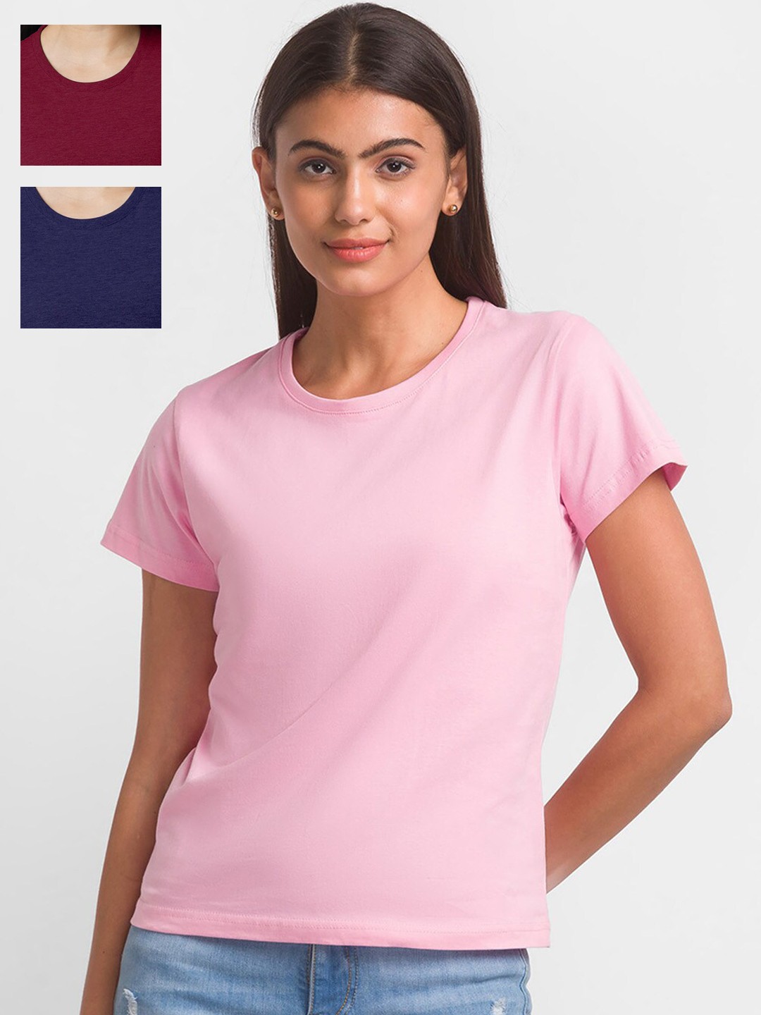 

NOIRA Pack Of 3 Cotton Slim Fit T-shirt, Pink