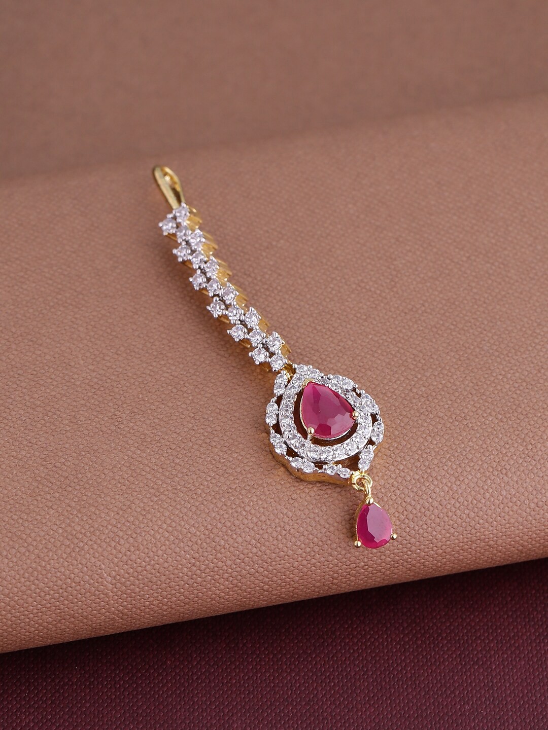 

Shoshaa Gold-Plated AD-Studded Maang Tikka, Pink