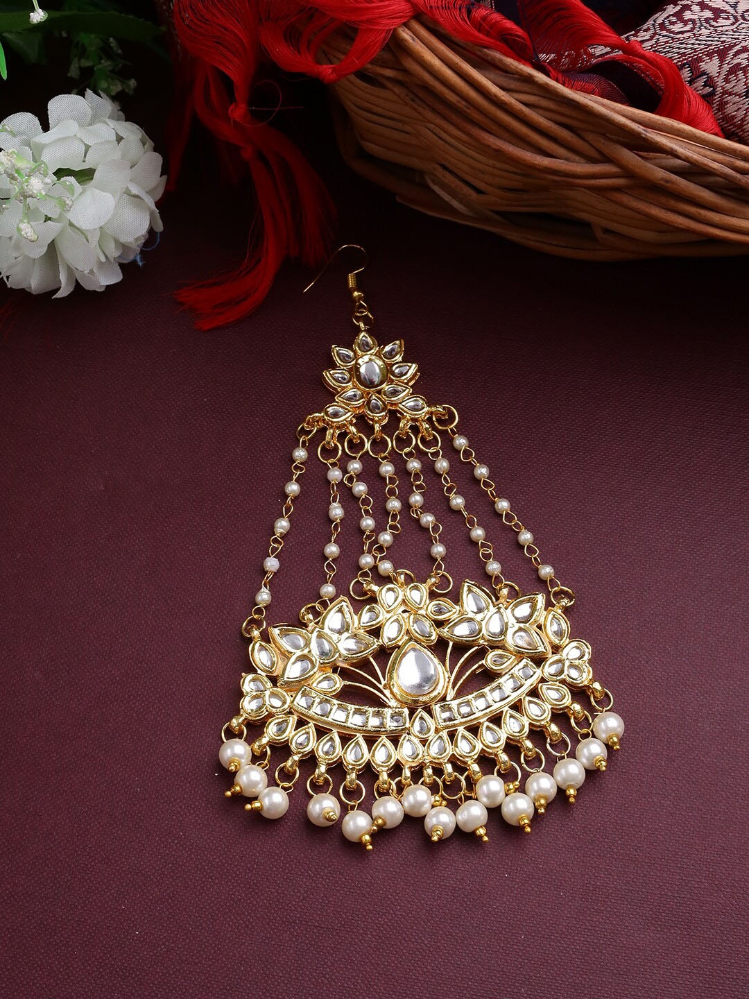 

Shoshaa Gold-Plated Kundan-Studded & Beaded Jhumar Passa