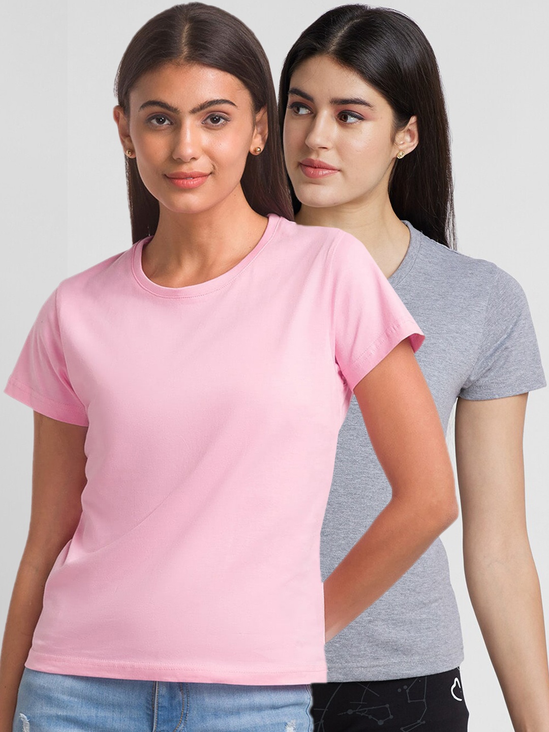 

NOIRA Pack of 3 Round Neck Cotton T-Shirt, Pink