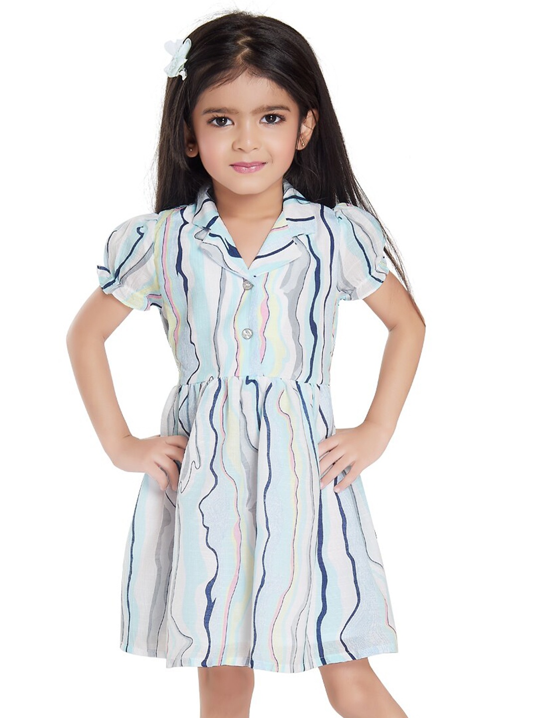 

Peppermint Shirt Collar Striped Shirt Dress, Blue