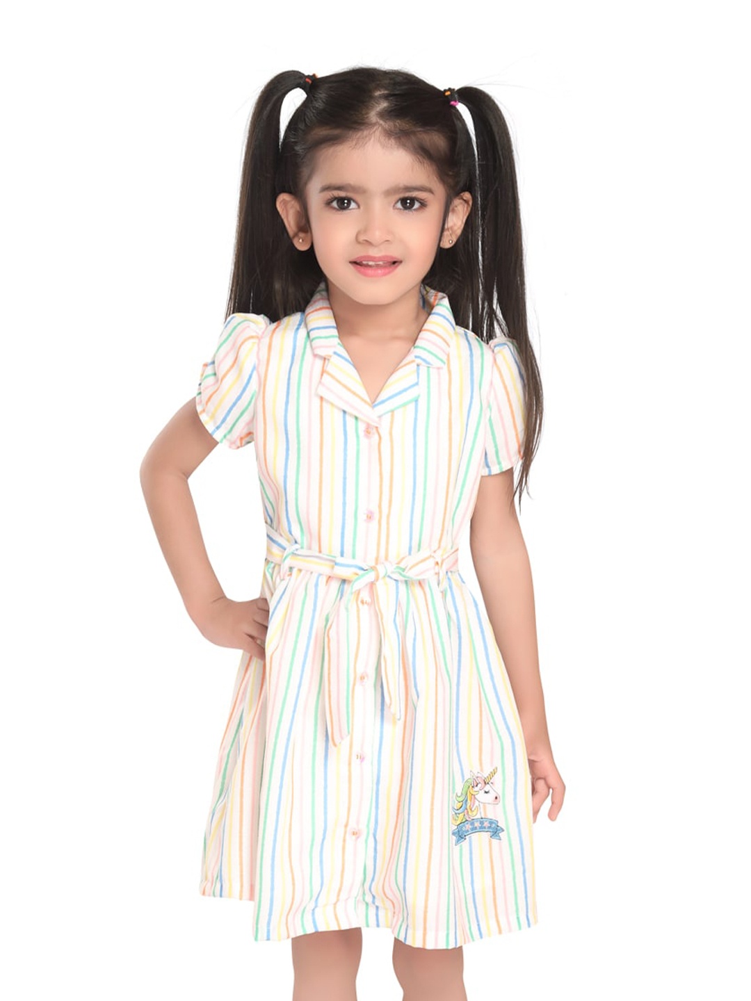 

Peppermint Striped Belted Shirt Dress, White