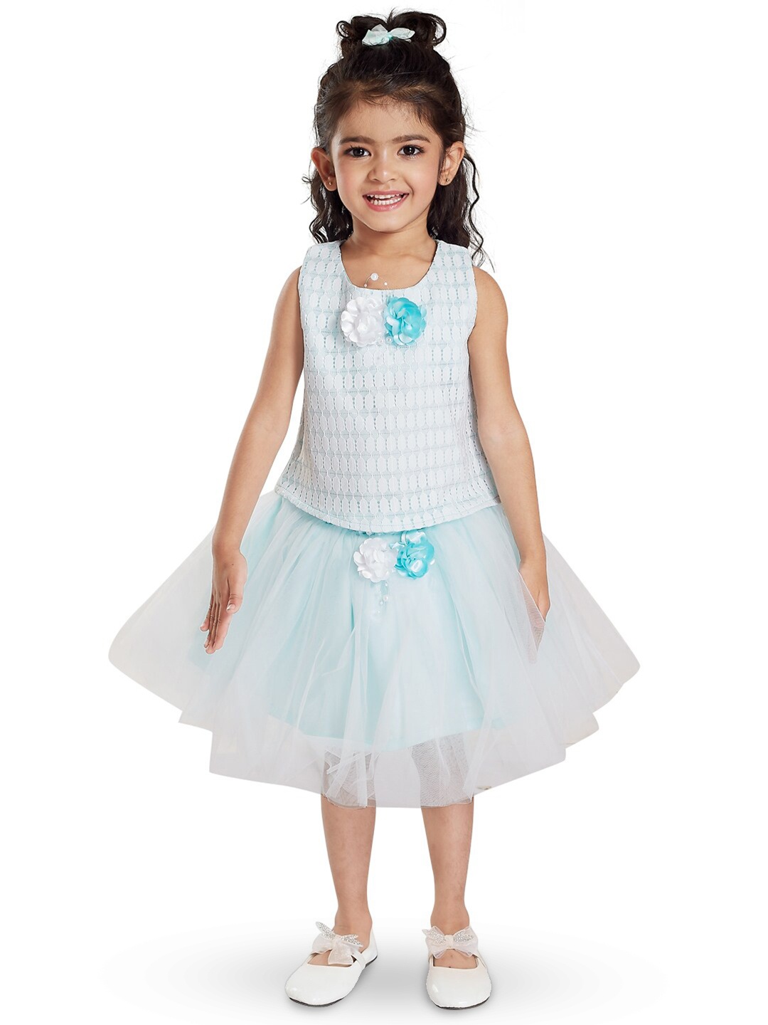

Peppermint Girls Self Design Embellished Drop-Waist Dress, Blue