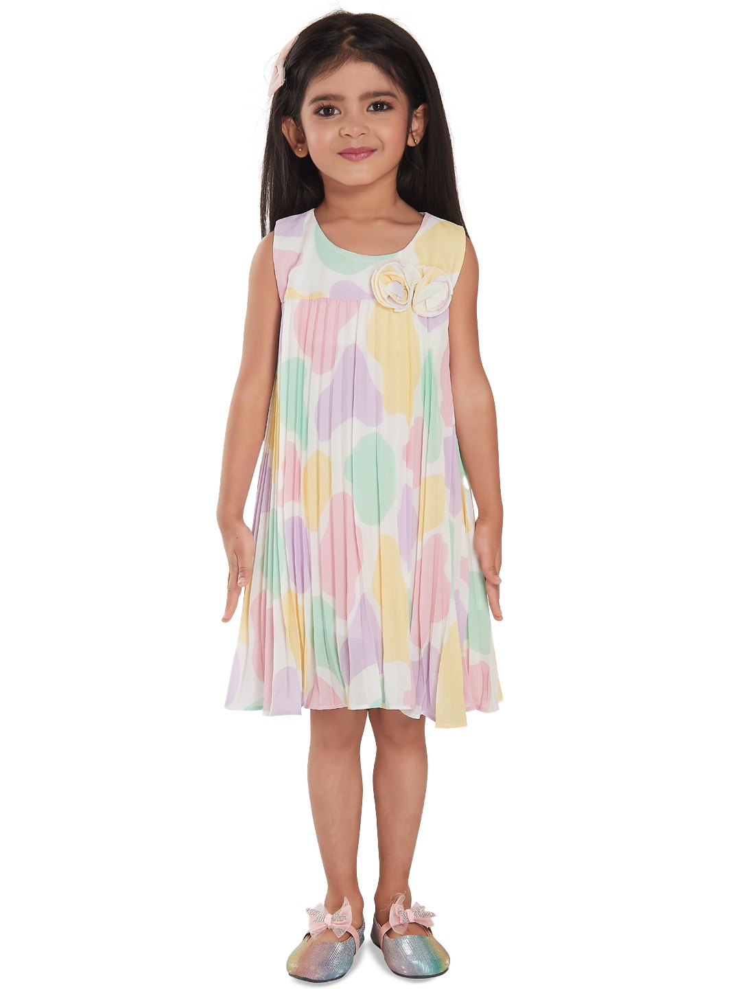 

Peppermint Girls Abstract Printed Cotton Sleeveless A-Line Dress, White