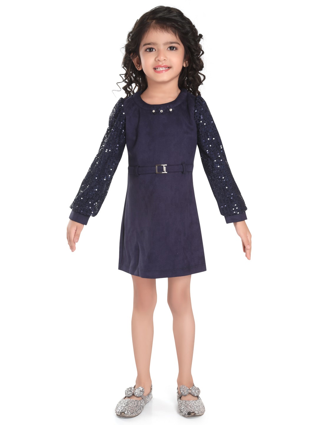

Peppermint Embellished Velvet A-Line Dress, Navy blue