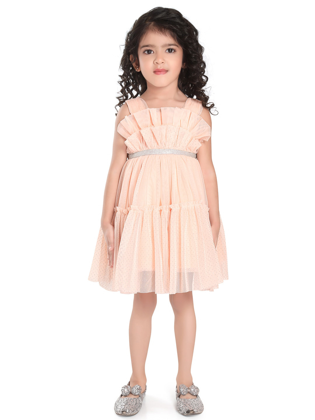 

Peppermint Girls Ruffles Net A-Line Dress, Peach