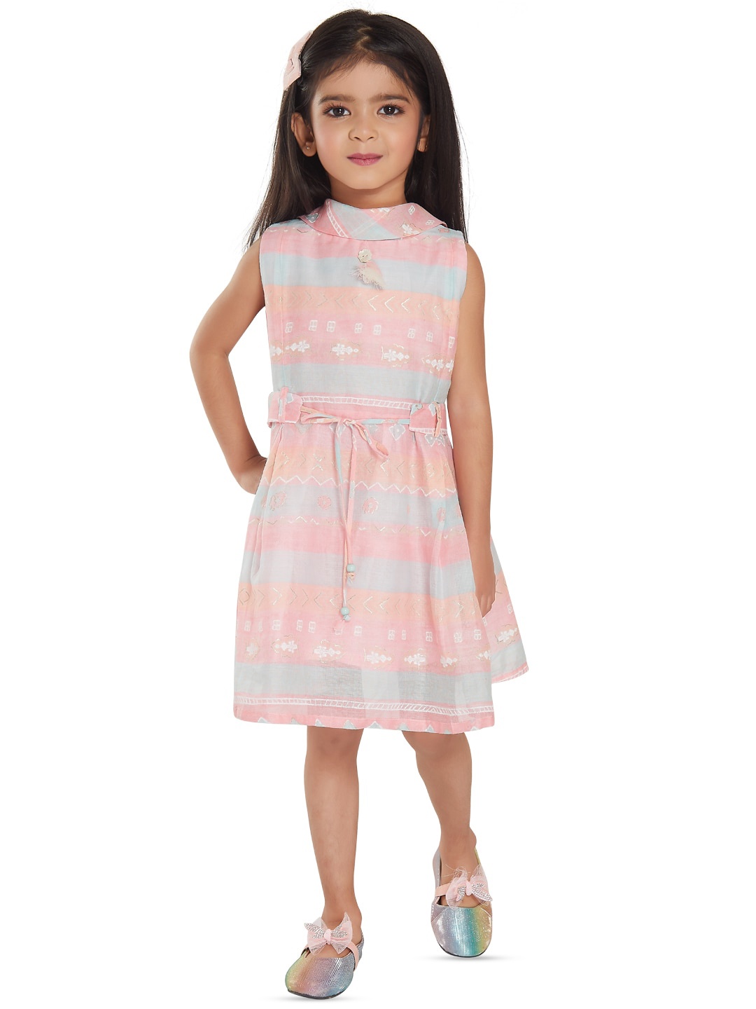 

Peppermint Girls High Neck Striped Dress, Pink