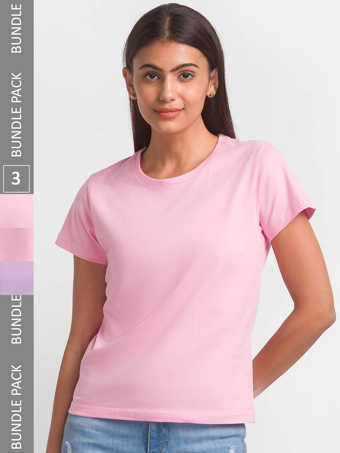 

NOIRA Pack Of 3 Round Neck Short Sleeves T-Shirt, Pink