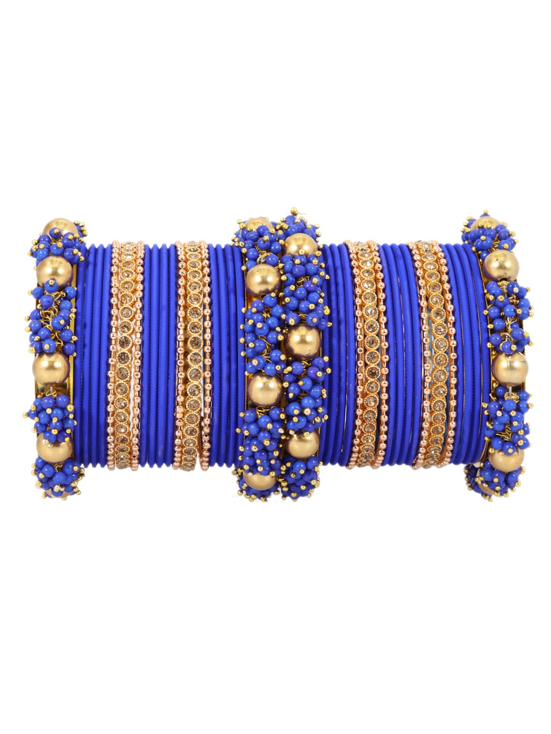

NMII 40 Pcs Zircon Studded & Pearls Beaded Antique Bangles, Blue