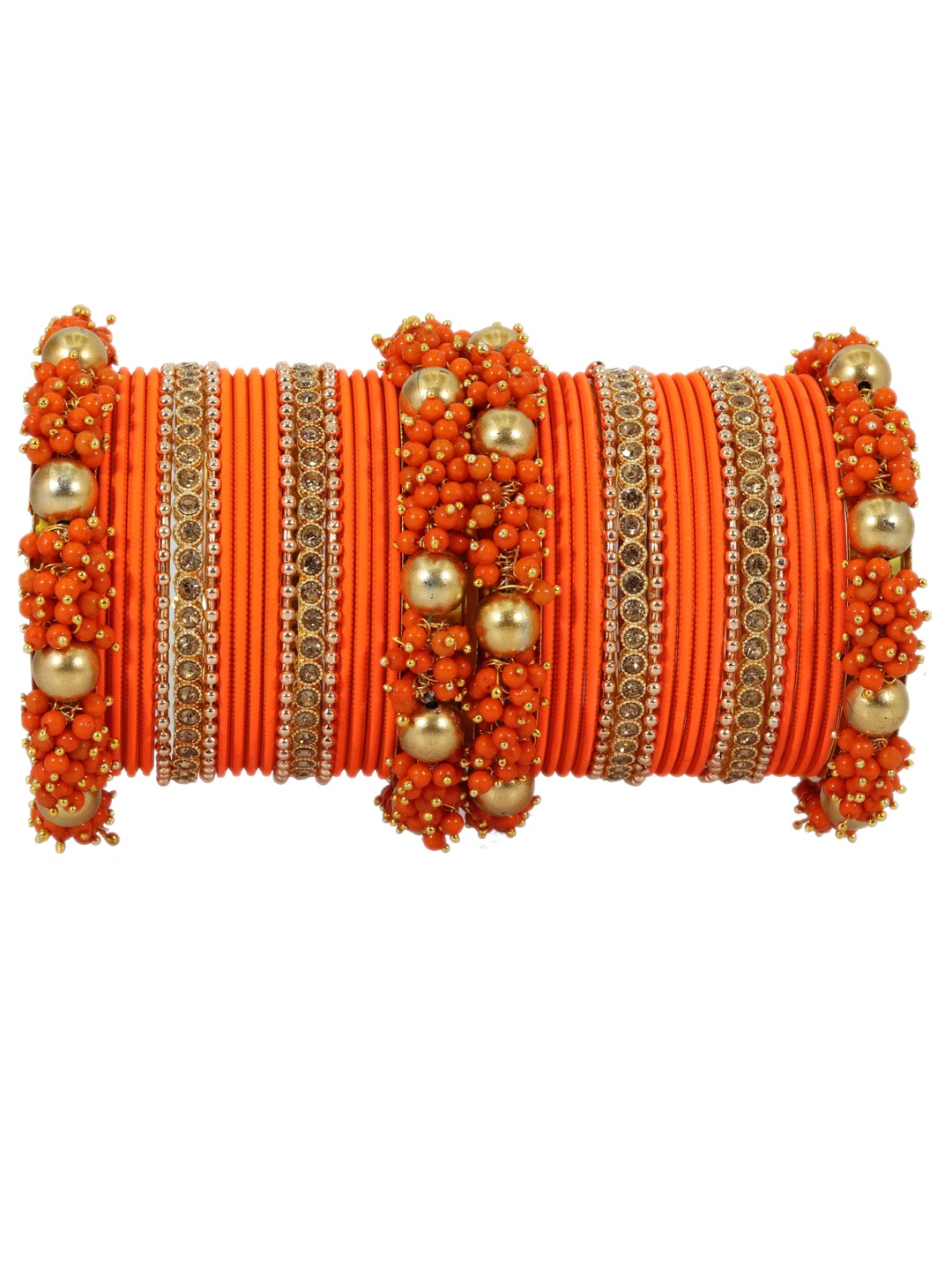 

NMII 40 Pcs Zircon Studded & Pearls Beaded Antique Bangles, Orange