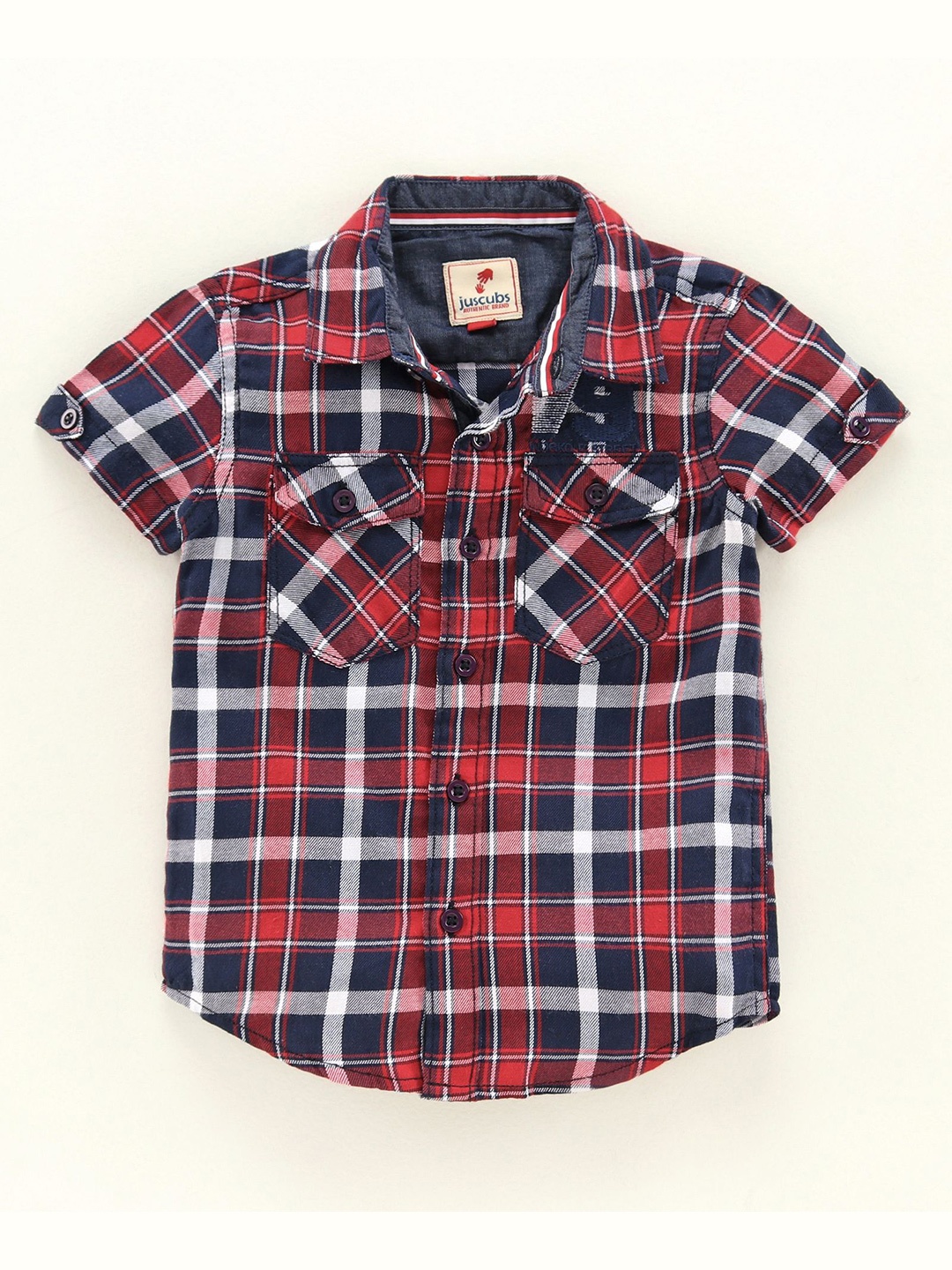 

JusCubs Boys Tartan Checks Cotton Casual Shirt, Red