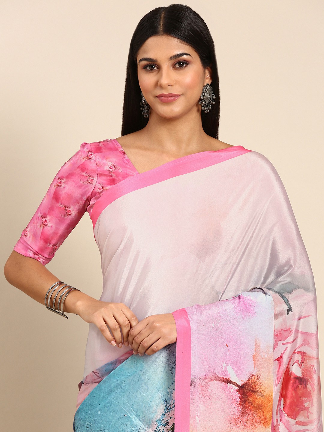

Mitera Printed Pure Silk Saree, Pink