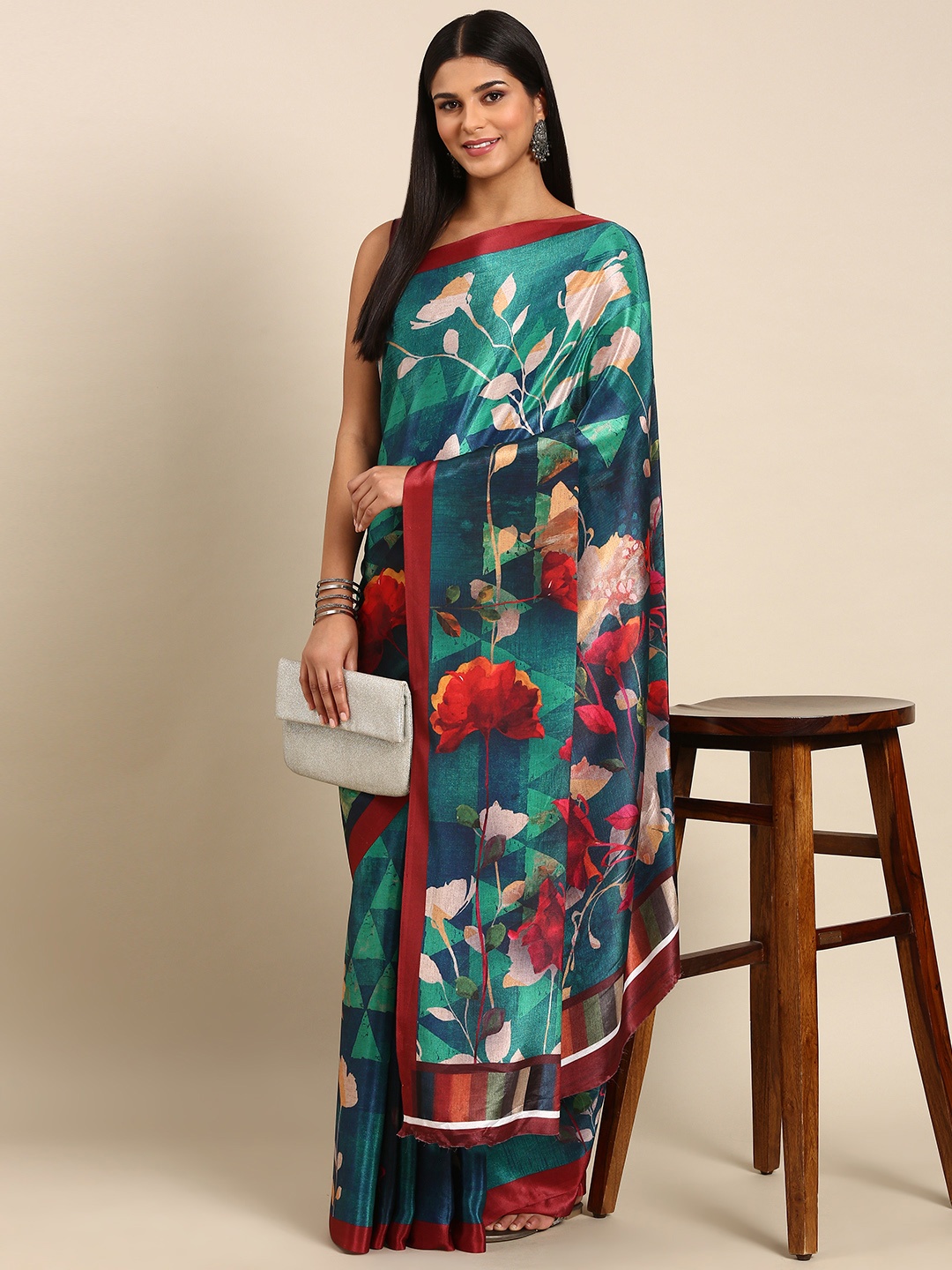 

Mitera Floral Print Pure Silk Saree, Blue