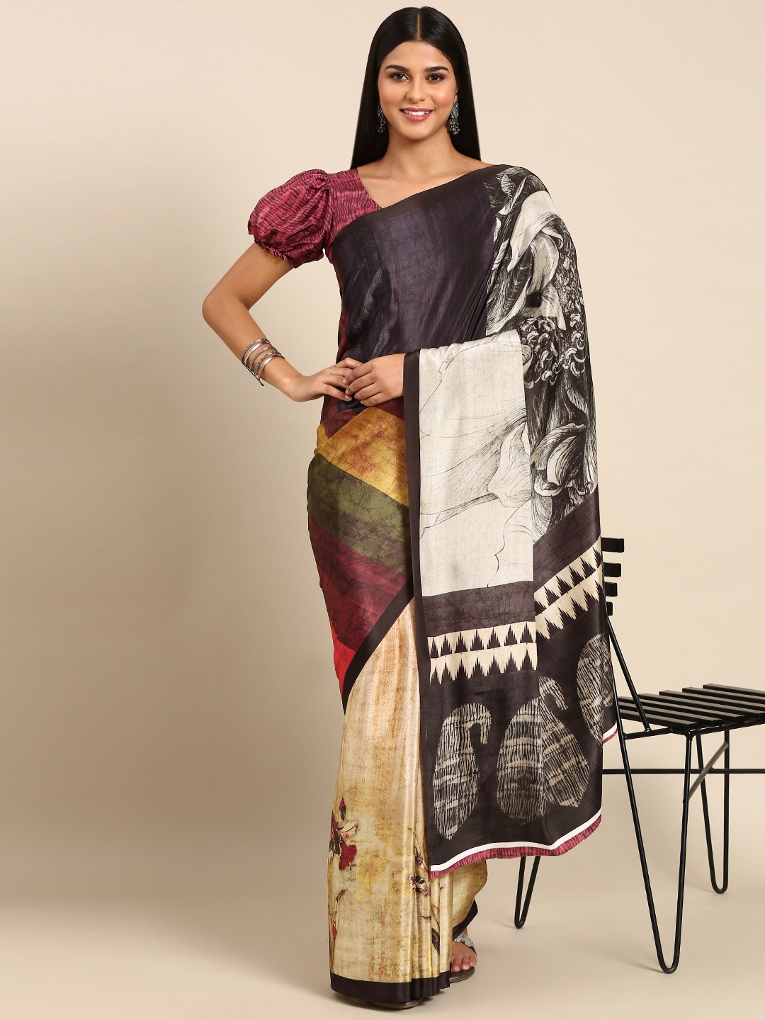 

Mitera Abstract Print Pure Silk Saree, Yellow